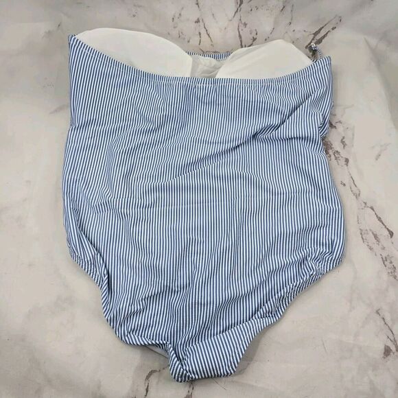 J Crew Swim 24 3X Blue One Piece Bandeau Textured Bikini Striped Seersucker - Picture 4 of 10